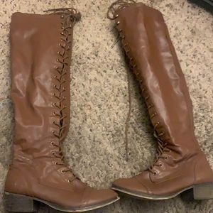 Brown, thigh high, little heel